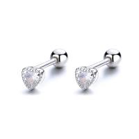 Rhinestone Earring, 925 Sterling Silver, Heart, plated, for woman & with rhinestone, more colors for choice, 3.50mm, Sold By Pair