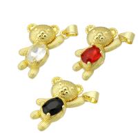 Cubic Zirconia Brass Pendants, Bear, gold color plated, micro pave cubic zirconia, 16x24x5mm, Hole:Approx 3mm, Sold By PC