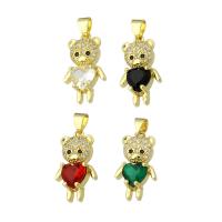 Cubic Zirconia Brass Pendants, Bear, gold color plated, micro pave cubic zirconia, more colors for choice, 12x21x5mm, Hole:Approx 3mm, 10PCs/Lot, Sold By Lot