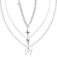 Mode-Multi-Layer-Halskette, Zinklegierung, plattiert, unisex, Silberfarbe, Länge 45 cm, verkauft von PC