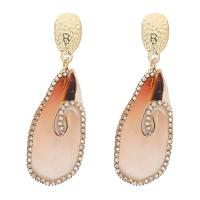 Boucles d'oreilles coquillage, alliage de zinc, avec strass acrylique & coquille, bijoux de mode & pour femme, 60x21mm, Vendu par paire