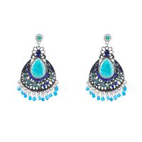 Boucles d'oreilles en alliage de zinc, avec résine & Acrylique, bijoux de mode & pour femme & émail, bleu, 78x47mm, Vendu par paire