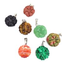 Gemstone Pendants Jewelry with Brass Flower silver color plated fashion jewelry & DIY 20mm Sold By PC
