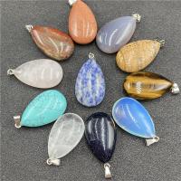 Gemstone Pendants Jewelry, Natural Stone, Teardrop, different materials for choice & Unisex, more colors for choice, 24x44mm, Sold By PC