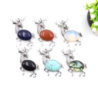 Gemstone Pendants Jewelry Natural Stone with Zinc Alloy Deer platinum color plated & Unisex & can be used as brooch or pendant Sold By PC