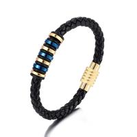 Bracelet cordon en cuir, Cuir synthétique, avec acier inoxydable, Placage, longueur différente pour le choix & unisexe, plus de couleurs à choisir, Vendu par PC