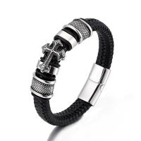 Leather Cord Bracelet with Stainless Steel plated & Unisex Sold By PC