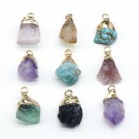 Gemstone Pendants Jewelry Quartz with Zinc Alloy irregular gold color plated fashion jewelry 9-22mm 8-15mm Sold By PC