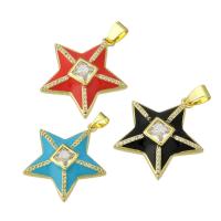 Cubic Zirconia Micro Pave Brass Pendant, Star, gold color plated, micro pave cubic zirconia & enamel, more colors for choice, 25x26x4mm, Hole:Approx 3mm, 10PCs/Lot, Sold By Lot