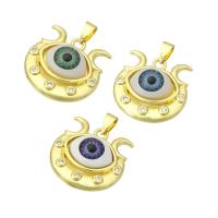 Cubic Zirconia Micro Pave Brass Pendant, with Plastic, Eye, gold color plated, micro pave cubic zirconia & enamel, more colors for choice, 23x23x6mm, Hole:Approx 3mm, 10PCs/Lot, Sold By Lot