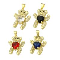 Cubic Zirconia Brass Pendants, Bear, gold color plated, micro pave cubic zirconia, more colors for choice, 9x16x4mm, Hole:Approx 3mm, 10PCs/Lot, Sold By Lot