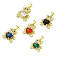 Cubic Zirconia Micro Pave Brass Pendant, Bear, gold color plated, micro pave cubic zirconia, more colors for choice, 16x19x5mm, Hole:Approx 3mm, 10PCs/Lot, Sold By Lot