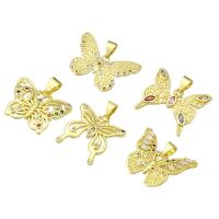 Cubic Zirconia Micro Pave Brass Pendant Butterfly gold color plated Approx 3mm Sold By Lot
