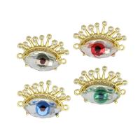 Evil Eye Connector, Brass, gold color plated, micro pave cubic zirconia & 1/1 loop, more colors for choice, 25x18x7mm, 10PCs/Lot, Sold By Lot