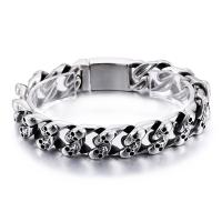 Stainless Steel Jewelry Bracelet with skull pattern & for man original color 15mm Length Approx 8.46 Inch Sold By PC