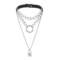 Multi Layer Necklace Aluminum with PU Leather for woman silver color Length 46.5 cm Sold By PC