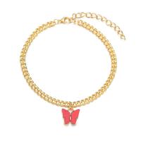 Zinc Alloy Anklet with Acrylic Butterfly plated for woman 11mm Length 27 cm Sold By PC