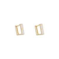 Huggie Hoop Drop Earring Brass with Cats Eye real gold plated fashion jewelry & for woman golden Sold By Pair
