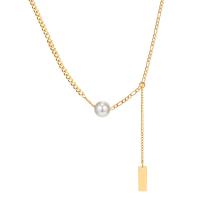 Zinc Alloy Jewelry Necklace with Plastic Pearl with 2.1 extender chain real gold plated fashion jewelry & for woman golden 12mm Length 16.22 Inch Sold By PC