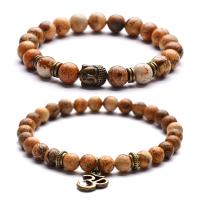 Gemstone Bracelets Natural Stone with Zinc Alloy antique gold color plated & Unisex Length Approx 7.28 Inch Sold By PC