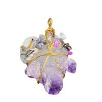 Ice Quartz Agate Pendant, Amethyst, with pearl & Iron, irregular, gold color plated, Unisex, purple, 30-35mmx45-50mm, Sold By PC