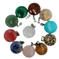 Gemstone Pendants Jewelry, Natural Stone, Flat Round, different materials for choice & Unisex, more colors for choice, nickel, lead & cadmium free, 20mm, Sold By PC