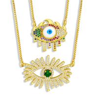 Evil Eye Jewelry Necklace Brass gold color plated fashion jewelry & micro pave cubic zirconia nickel lead & cadmium free Length 17.72 Inch Sold By PC