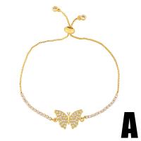 Cubic Zirconia Micro Pave Brass Bracelet, Butterfly, gold color plated, different styles for choice & micro pave cubic zirconia, golden, nickel, lead & cadmium free, 21x18mm, Length:9.06 Inch, Sold By PC