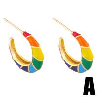 Brass Stud Earring gold color plated & enamel multi-colored nickel lead & cadmium free Sold By PC