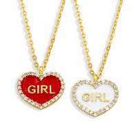 Cubic Zircon Micro Pave Brass Necklace with 1.97 extender chain Heart gold color plated micro pave cubic zirconia & enamel nickel lead & cadmium free Length 17.72 Inch Sold By PC