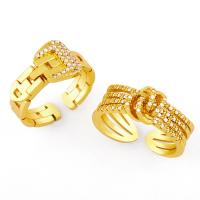 Brass Cuff Finger Ring, gold color plated, different styles for choice & micro pave cubic zirconia, golden, nickel, lead & cadmium free, Sold By PC