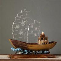 Backflow Incense Burner, Porcelain, with Wood, Sail Boat, handmade, for home and office & durable, 300x100x300mm, Sold By PC