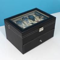 Watch Jewelry Box, PU Leather, with Middle Density Fibreboard, Double Layer & portable & durable, black, 282x202x165mm, Sold By PC