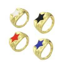 Латунь Открыть палец кольцо, Звезда, плакирован золотом, Регулируемый & эмаль, Много цветов для выбора, 10ПК/Лот, продается Лот