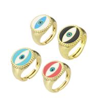 Mässing Öppen finger ring, Evil Eye, guldfärg pläterade, Justerbar & emalj, fler färger för val, Storlek:7, 10PC/Lot, Säljs av Lot