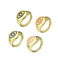 Латунь Открыть палец кольцо, плакирован золотом, Регулируемый & эмаль, Много цветов для выбора, размер:7, 10ПК/Лот, продается Лот