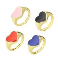 Латунь Открыть палец кольцо, Сердце, плакирован золотом, Регулируемый & эмаль, Много цветов для выбора, размер:7, 10ПК/Лот, продается Лот