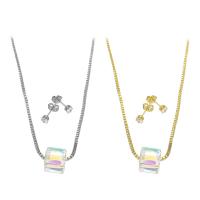 Fashion Stainless Steel Jewelry Sets Stud Earring & necklace with Crystal stainless steel post pin plated & for woman & with rhinestone Length Approx 17.6 Inch Sold By Set