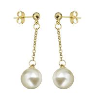 Stainless Steel Drop Earring, with Plastic Pearl, gold color plated, for woman, 40mm, Sold By Pair