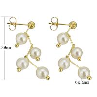 Stainless Steel Drop Earring with Shell Pearl gold color plated for woman 39mm Sold By Pair