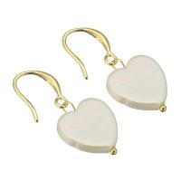 South Sea Shell Earring, Stainless Steel, with Shell Pearl, Heart, gold color plated, for woman, 33mm, Sold By Pair