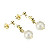 South Sea Shell Earring, Stainless Steel, with Shell Pearl, gold color plated, for woman, 38mm, Sold By Pair