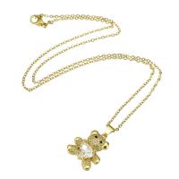Cubic Zircon Micro Pave Brass Necklace, with stainless steel chain, Bear, gold color plated, micro pave cubic zirconia & for woman, 16x20mm, Length:Approx 19.6 Inch, Sold By PC