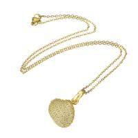 Cubic Zircon Micro Pave Brass Necklace with stainless steel chain Shell gold color plated micro pave cubic zirconia & for woman Length Approx 19.6 Inch Sold By PC