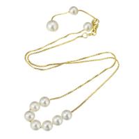 Plastične biserna ogrlica, Mesing, s Plastična Pearl, zlatna boja pozlaćen, micro utrti kubni cirkonij & za žene, 6x6mm, Dužina Približno 19 inčni, Prodano By PC