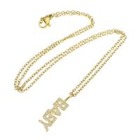 Cubic Zircon Micro Pave Brass Necklace, Alphabet Letter, gold color plated, micro pave cubic zirconia & for woman, 7x24mm, Length:Approx 19 Inch, Sold By PC