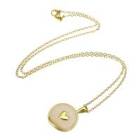 Messing Halskette, flache Runde, goldfarben plattiert, für Frau & Emaille, 18x25mm, Länge:ca. 19 ZollInch, verkauft von PC
