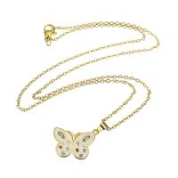 Cubic Zircon Micro Pave Brass Necklace, Butterfly, gold color plated, micro pave cubic zirconia & for woman & enamel, 13x20mm, Length:Approx 19 Inch, Sold By PC