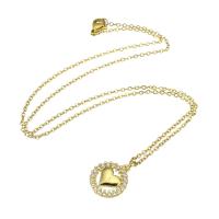 Cubic Zircon Micro Pave Brass Necklace Flat Round gold color plated micro pave cubic zirconia & for woman & hollow Length Approx 19 Inch Sold By PC