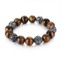Gemstone Bracelets, Stainless Steel, with Lava & Tiger Eye, different materials for choice & for man, 12mm, Sold By Strand